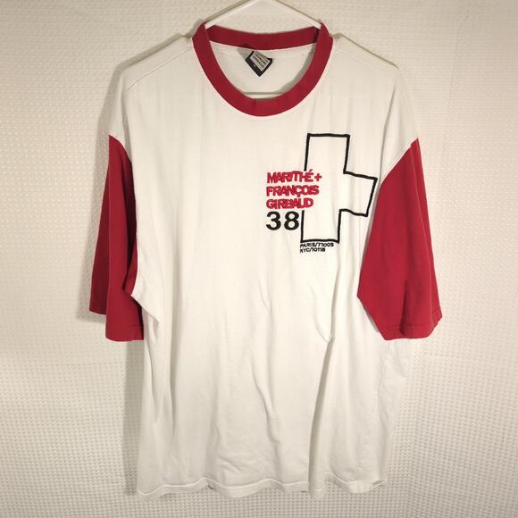 Marithe Francois Girbaud XL Ringer T Shirt White Red Graphic Vintage Korea - Picture 1 of 7